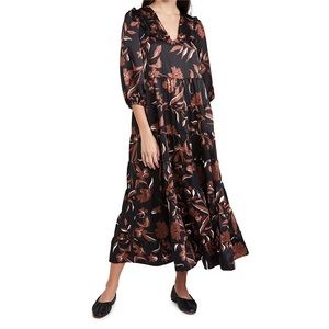 En Saison Satin Tiered Midi Dress